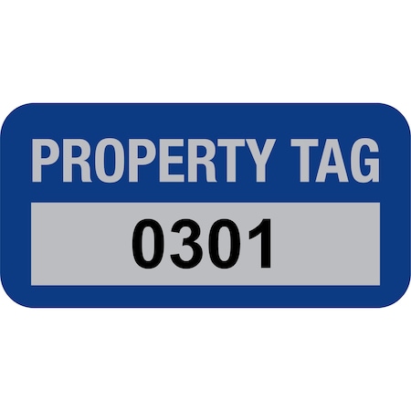 Lustre-Cal Property ID Label PROPERTY TAG5 Alum Dark Blue 1.50in x 0.75in Serialized 0301-0400, 100PK 253769Ma1Bd0301